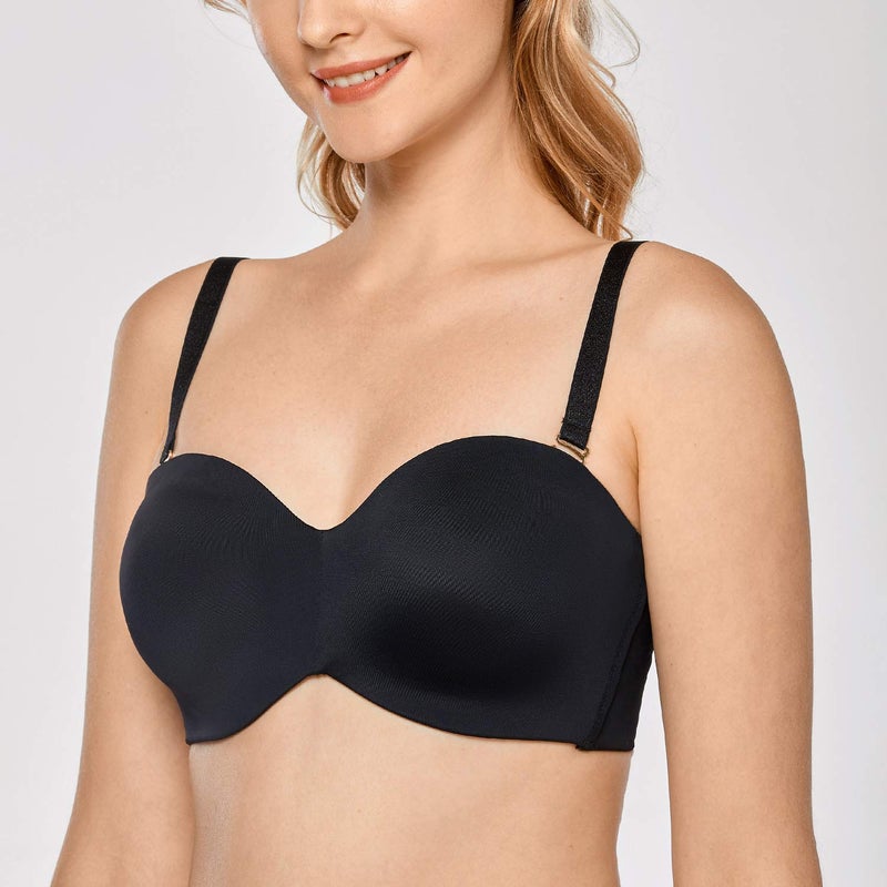 DELIMIRA Women's Strapless Bra Unlined Underwire Minimizer Plus Size Support Black 38DD - Image 3